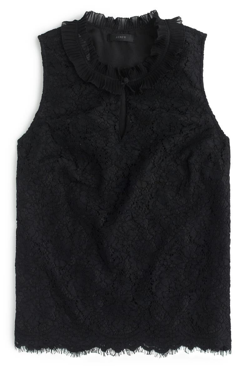 Lace Ruffle Neck Top, Alternate, color, BLACK