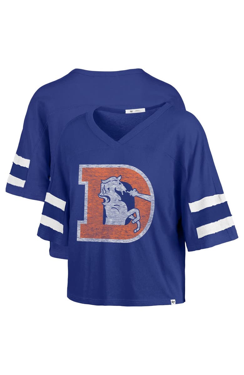 '47 Women's '47 Royal Denver Broncos Premier Scout Cropped V-Neck T-Shirt, Main, color, 