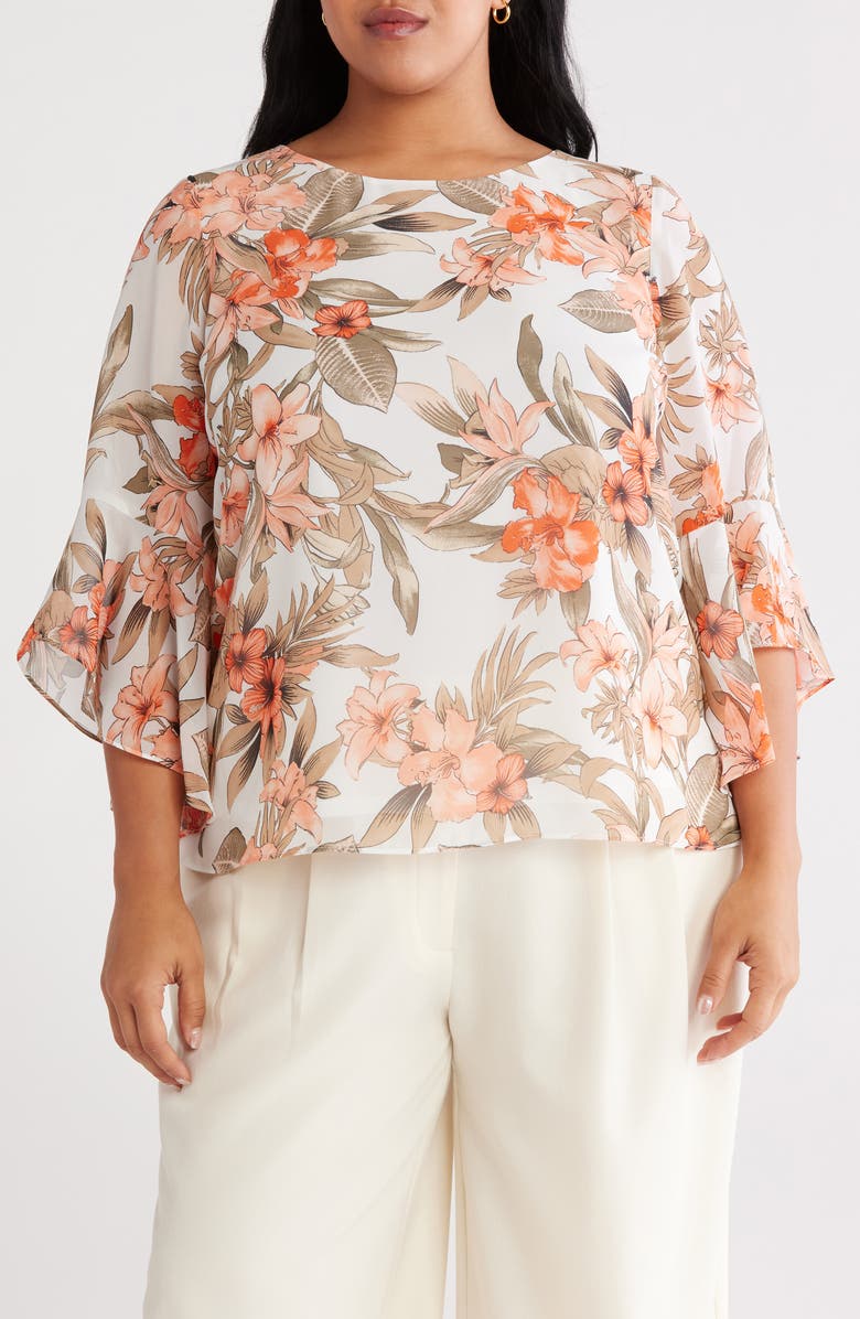 KASPER Ruffle Sleeve Top, Main, color, 