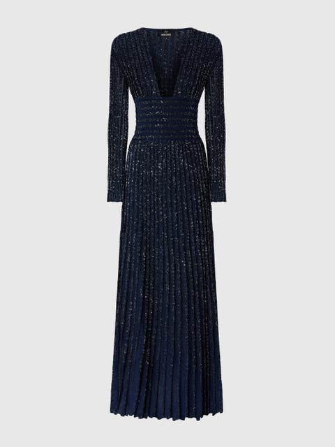 Long Dress With Deep Neckline And Sequins