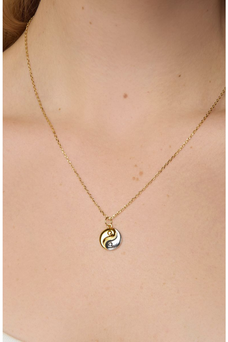Yin Yang Necklace, Alternate, color, Two Tone Gold/Silver