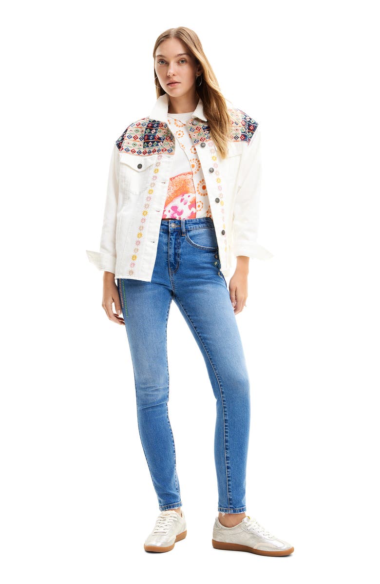 Desigual Slim Embroidered Jeans, Alternate, color,