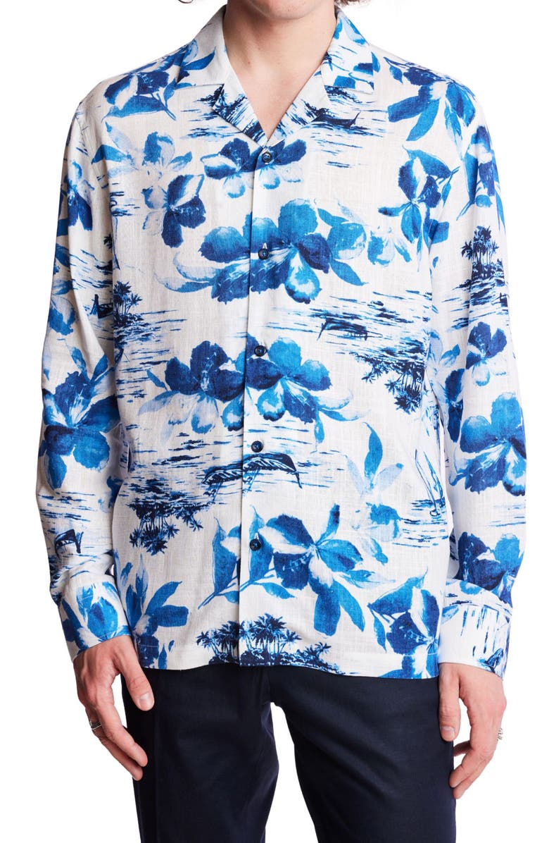 PAISLEY & GRAY Notched Collar Button-Up Shirt, Main, color, White Blue Vacation