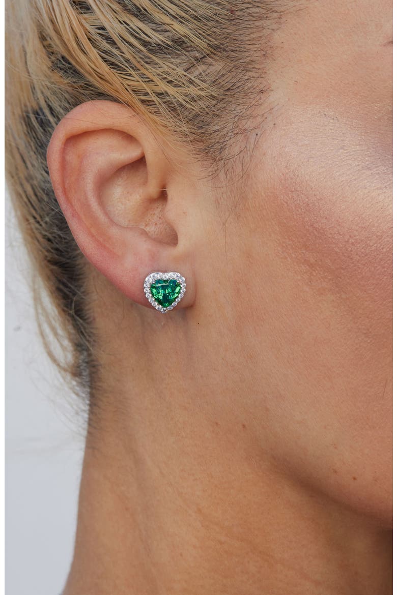 Cubic Zirconia Heart Halo Stud Earrings, Alternate, color, EMERALD GREEN