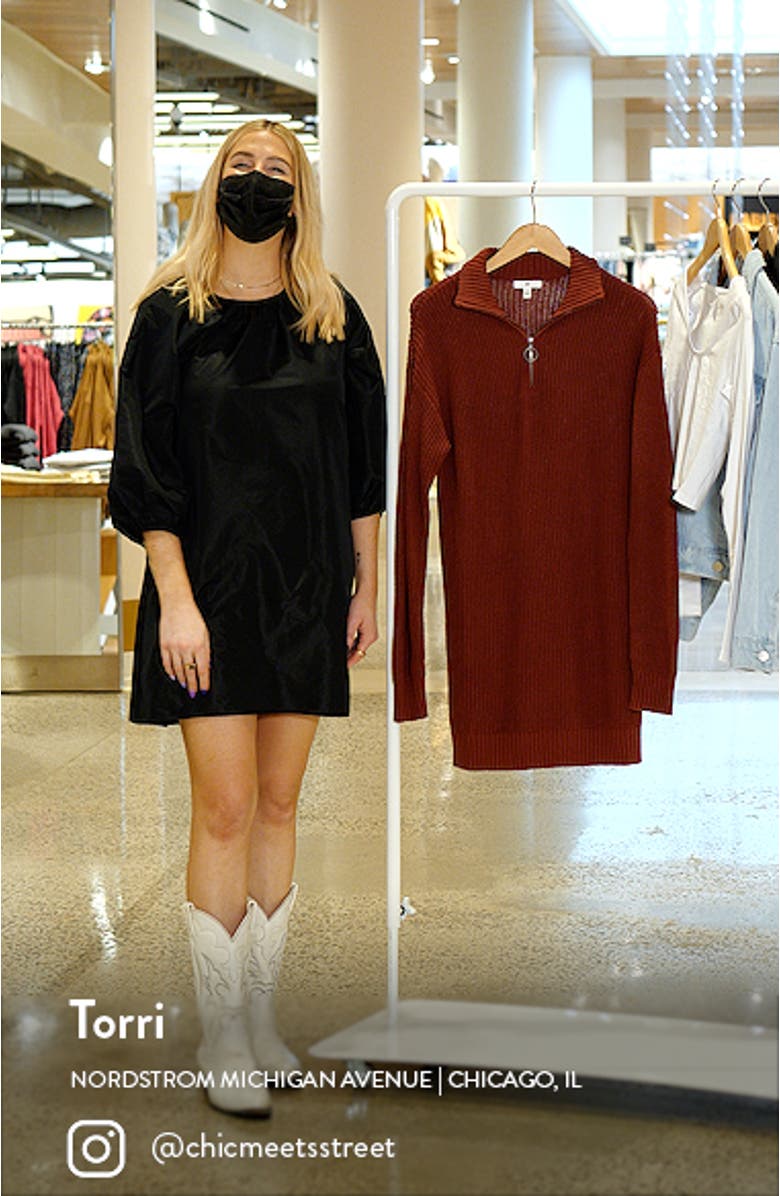 Sporty Quarter Zip Long Sleeve Sweater Dress, sales video thumbnail