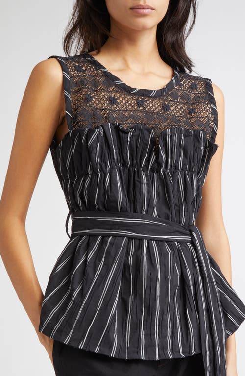 Kúr Bobbin Lace Yoke Stripe Belted Top In Multi