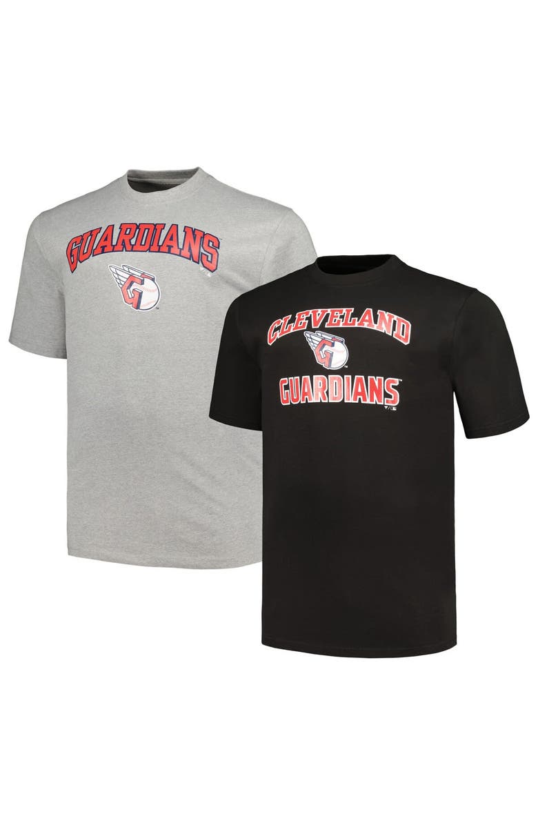 PROFILE Men's Profile Black/Heather Gray Cleveland Guardians Big & Tall T-Shirt Combo Pack, Alternate, color, 