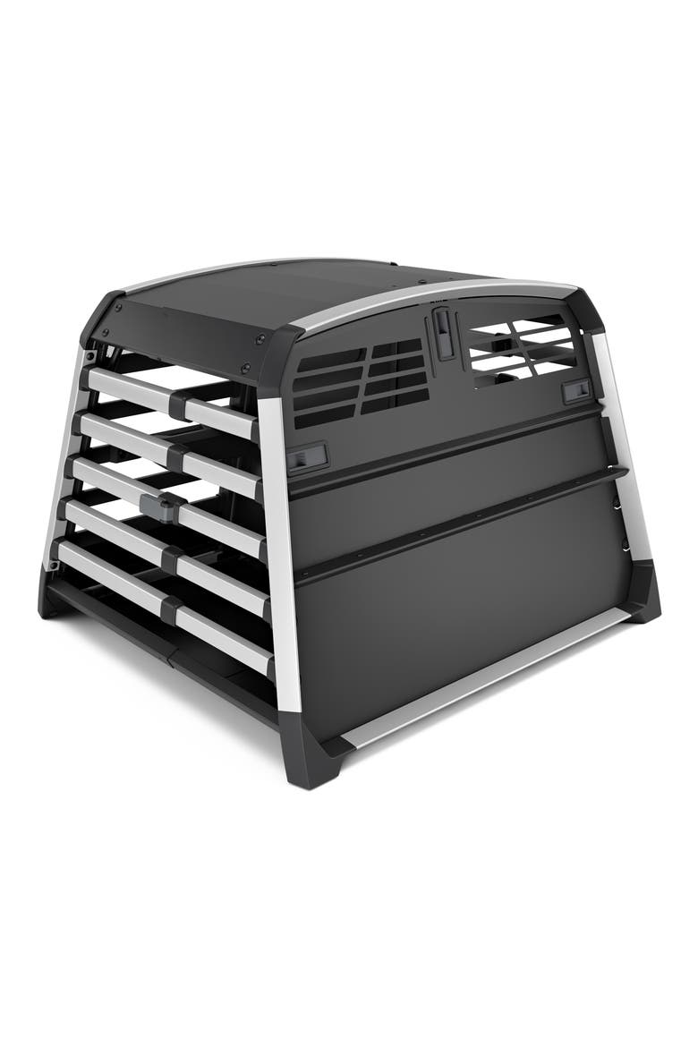 Allax Double Medium Dog Travel Crate, Alternate, color, BLACK/ SILVER