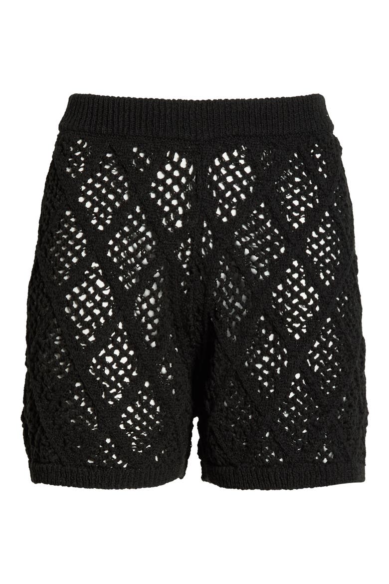 Openwork Knit Cover-Up Shorts, Alternate, color, BLACK