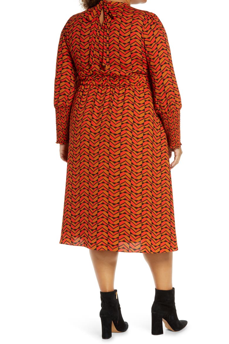 Tie Back Long Sleeve Dress, Alternate, color, RUST MULTI GEO PRINT