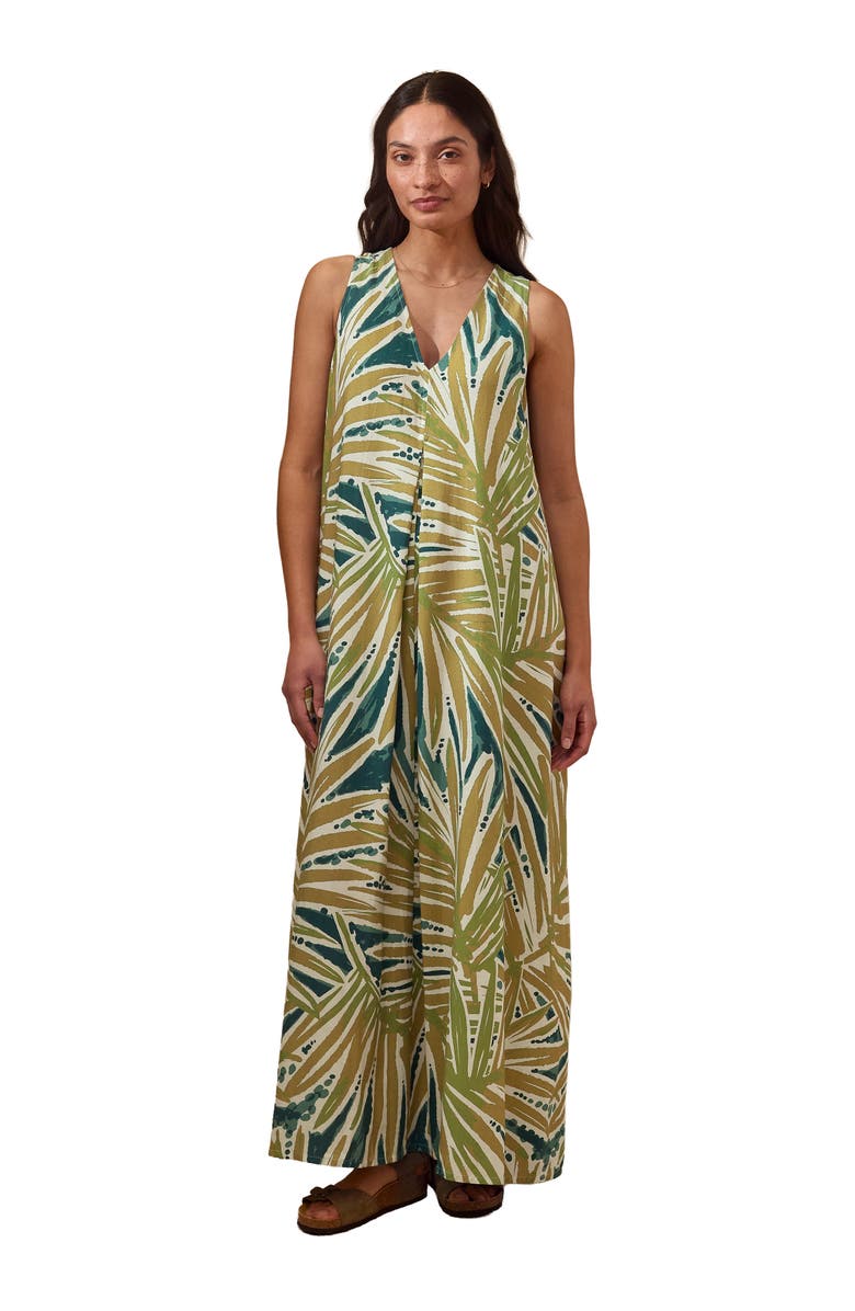 Celtic & Co. Sleeveless V-Neck Linen Maxi Dress, Main, color, Palm Print