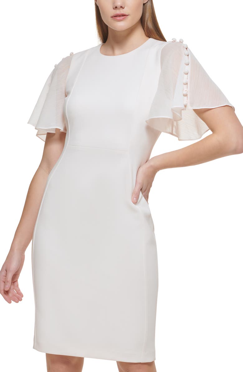 chinese dress ladies Calvin Klein Flutter Sleeve Square Neck Sheath Cream 10 at Amazon Women's  Clothing store