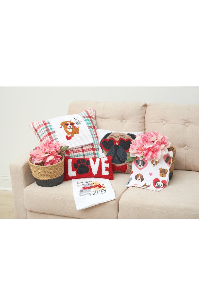 C&F Home "Love" Dog Paw Mini Hooked Valentine's Day Accent Pillow 6" x 12", Alternate, color, Red
