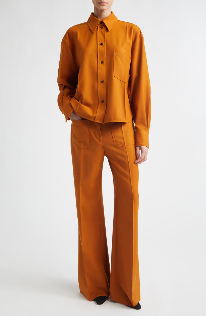 Victoria Beckham Alina High Waist Stretch Flare Leg Pants, Alternate, color, Bronze