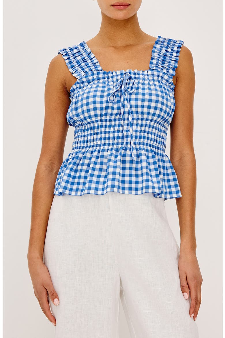 x Giadzy Donna Gingham Sleeveless Top, Main, color, AZURE GINGHAM