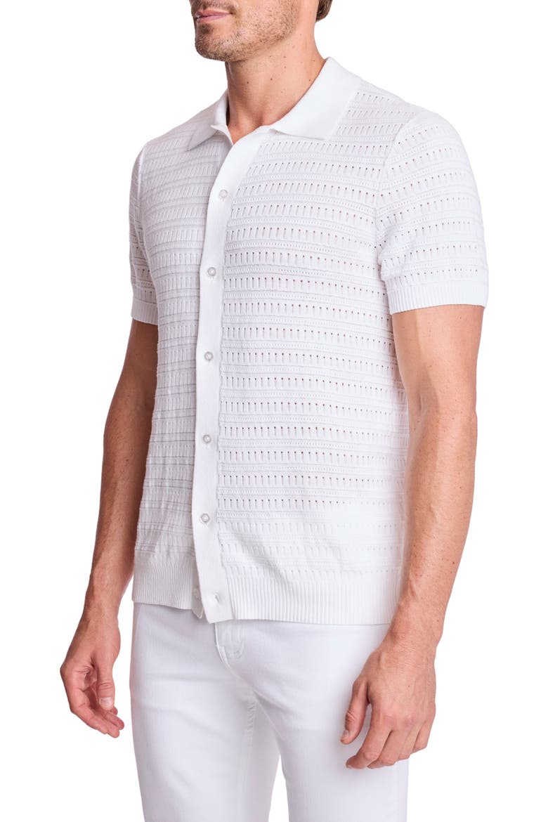 Trim Fit Geometric Knit Button-Up Polo, Alternate, color, WHITE LOTUS