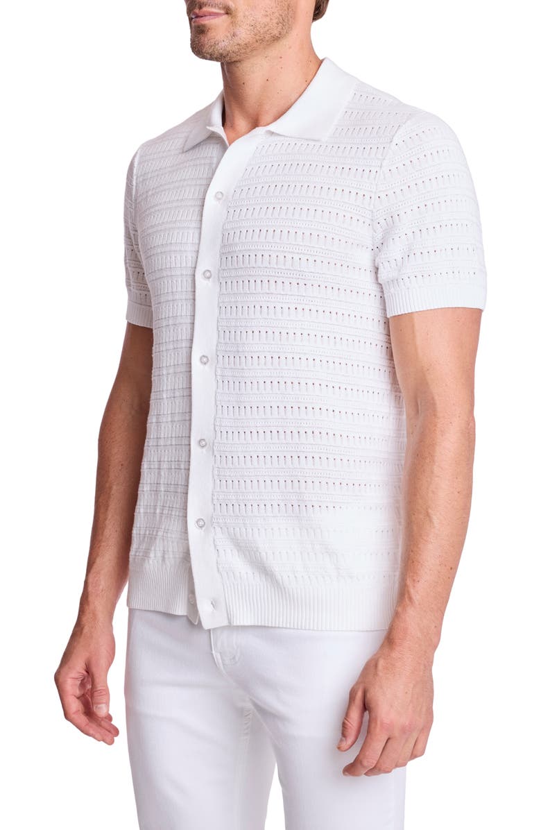 PAISLEY & GRAY Trim Fit Geometric Knit Button-Up Polo, Alternate, color, White Lotus