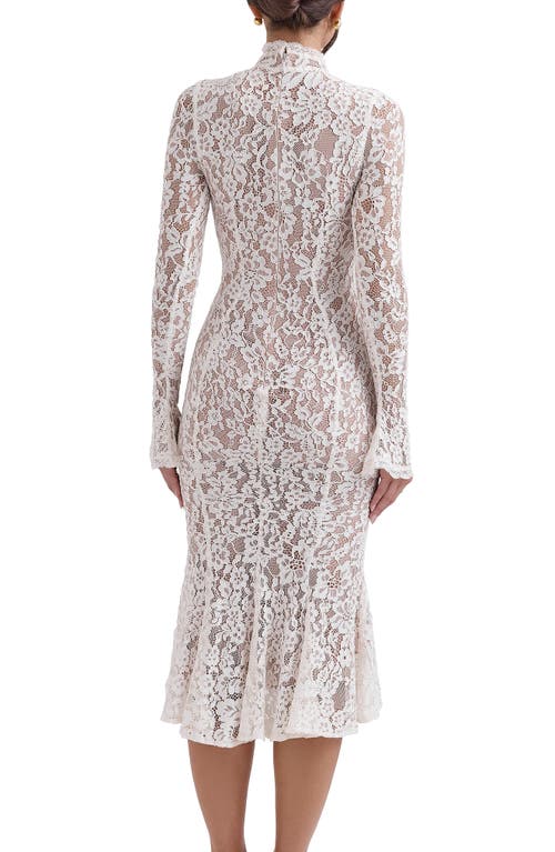 House Of Cb Sophia Long Sleeve Lace Midi Dress In Ivory