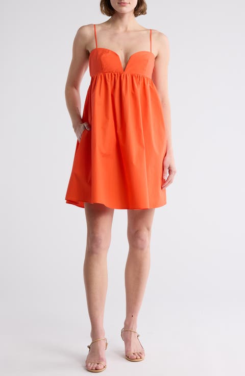 Plunge Neck Babydoll Dress