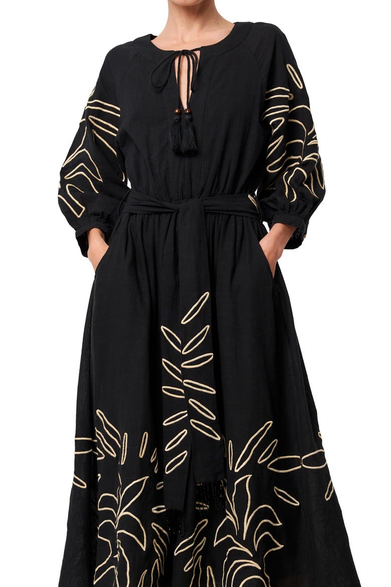 Eliza Embroidered A-Line Dress, Alternate, color, BLACK