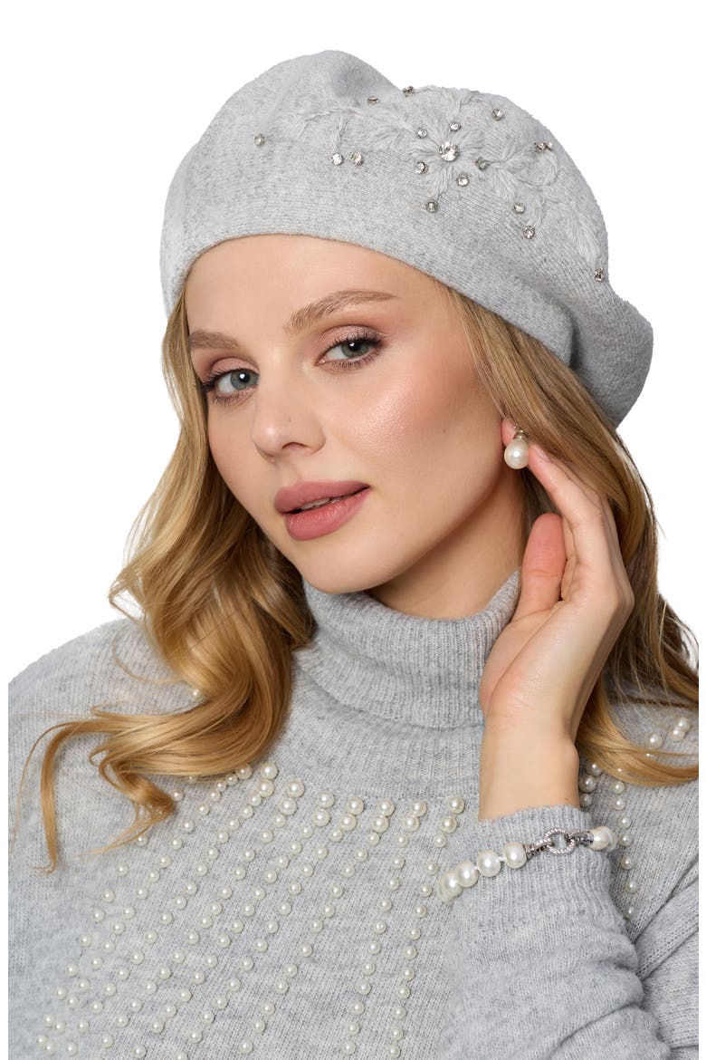 Faux Pearl Embellished Beret, Alternate, color, GREY