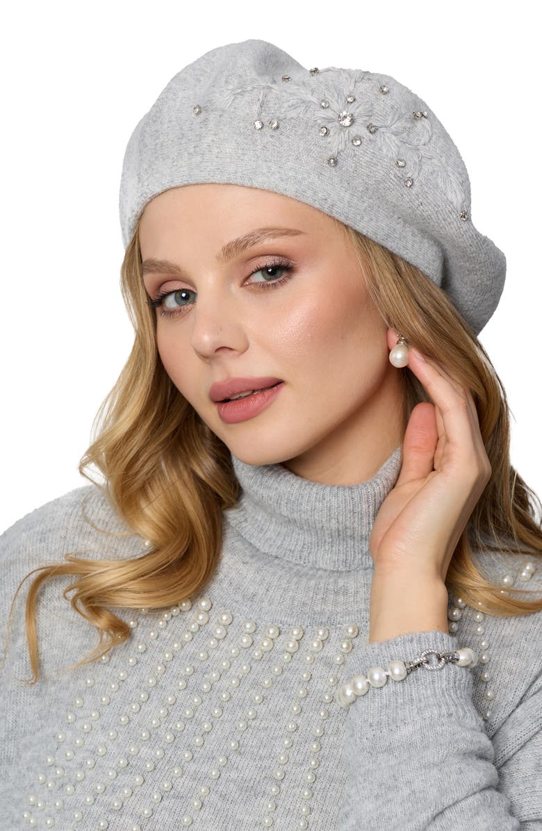 SAACHI Faux Pearl Embellished Beret, Alternate, color, Grey