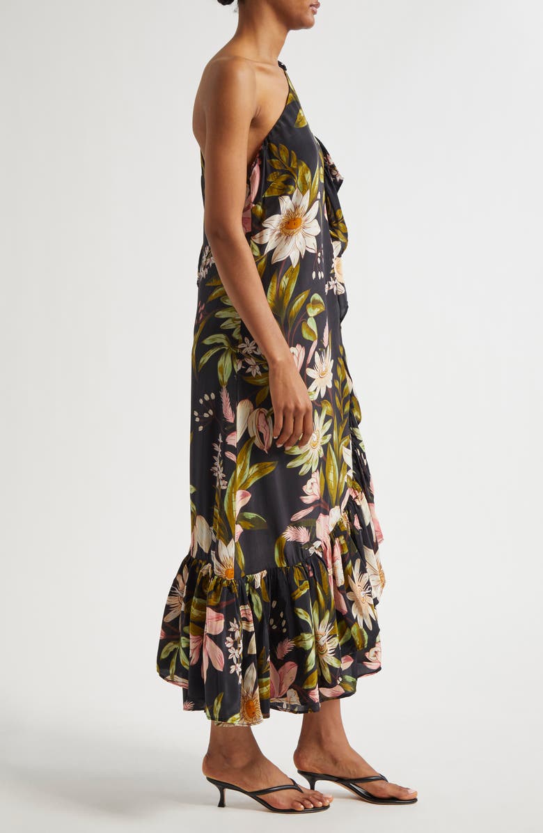 FARM Rio Surreal Flowers One-Shoulder Crêpe de Chine Midi Dress, Alternate, color, Surreal Flowers Blac