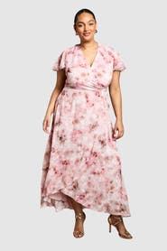 Coast Plus Satin Floral Wrap Midi Dress