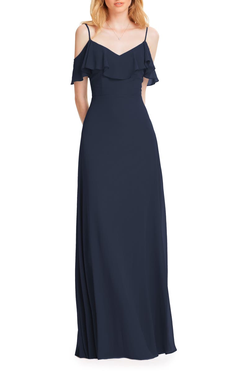 #Levkoff Ruffle Shoulder Chiffon Gown, Main, color, 