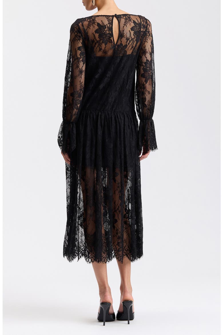 Lace Long Sleeve Drop Waist Midi Dress, Alternate, color, BLACK