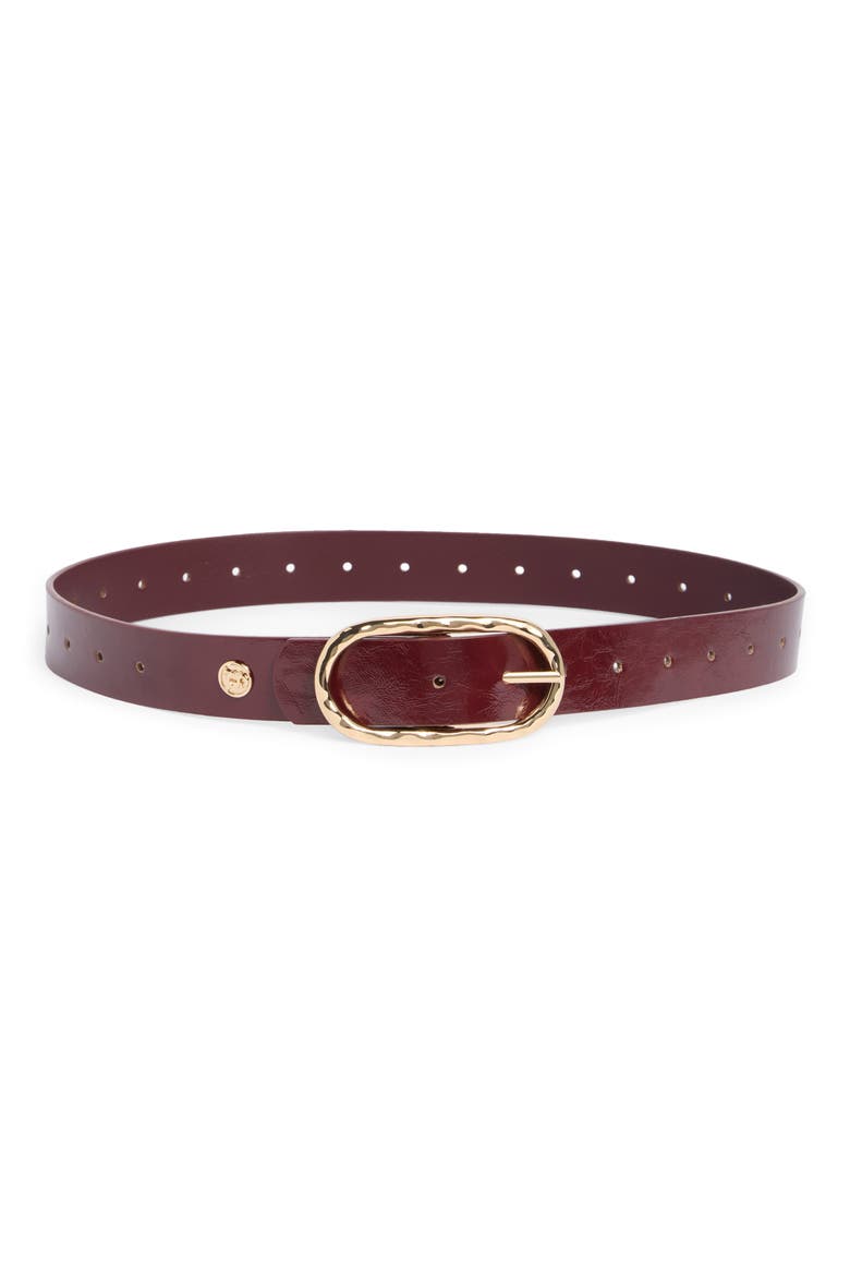 Oval Buckle Patent Faux Leather Belt, Main, color, DK RED/ BORDEAUX