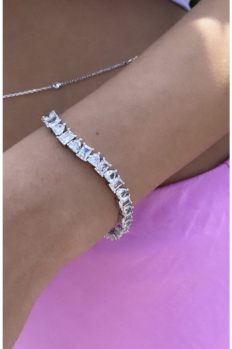 Heart & Emerald Cubic Zirconia Tennis Bracelet, Alternate, color, SILVER/ WHITE