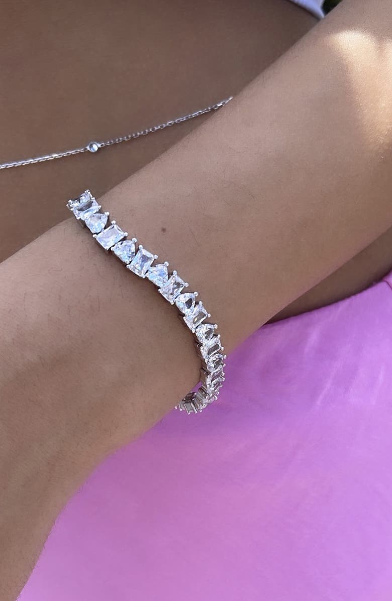 SHYMI Heart & Emerald Cubic Zirconia Tennis Bracelet, Alternate, color, Silver/ White