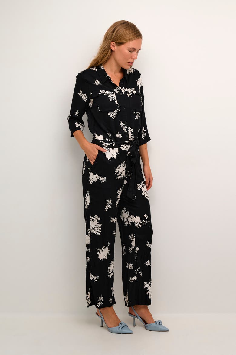 Rutie 3/4 Sleeve Jumpsuit, Alternate, color, Black/White Flower Print