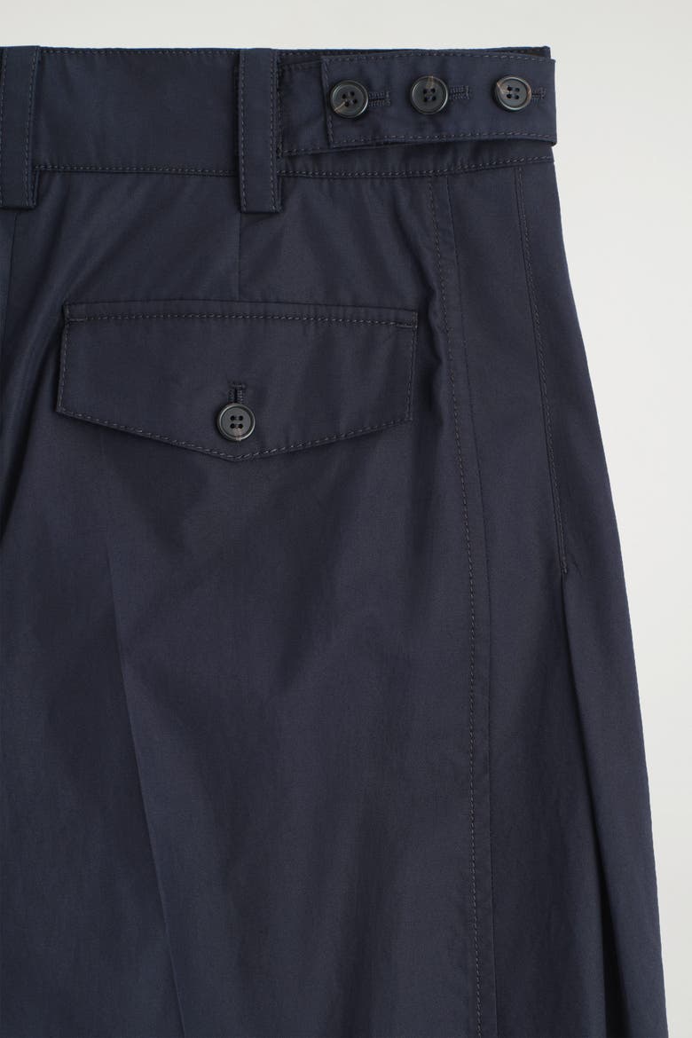 Pleated Cotton Barrel-Leg Trousers, Alternate, color, NAVY