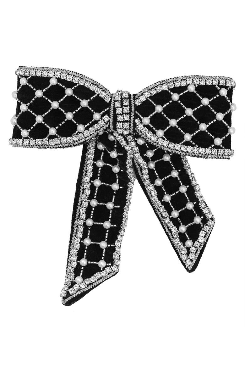 Embellished Velvet Hair Bow Barrette Clip - Black, Alternate, color, Black