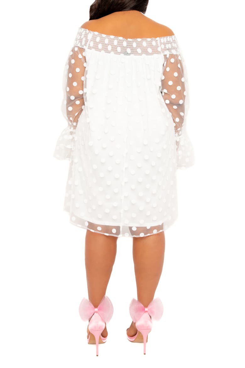 Flock Dot Off the Shoulder Dress, Alternate, color, IVORY