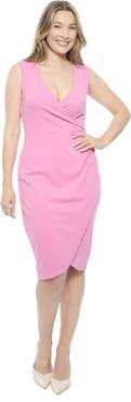 24seven Comfort Apparel Womens V-Neck Sleeveless Faux Wrap Tulip Hem Midi Dress