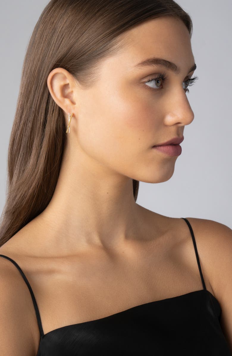 LAGOS Caviar Lux Diamond Crossover Hoop Earrings, Alternate, color, Silver/ Diamond