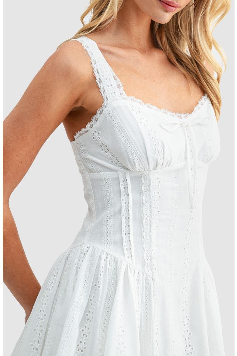 Lace Detail Cotton Eyelet Fit & Flare Minidress, Alternate, color, WHITE