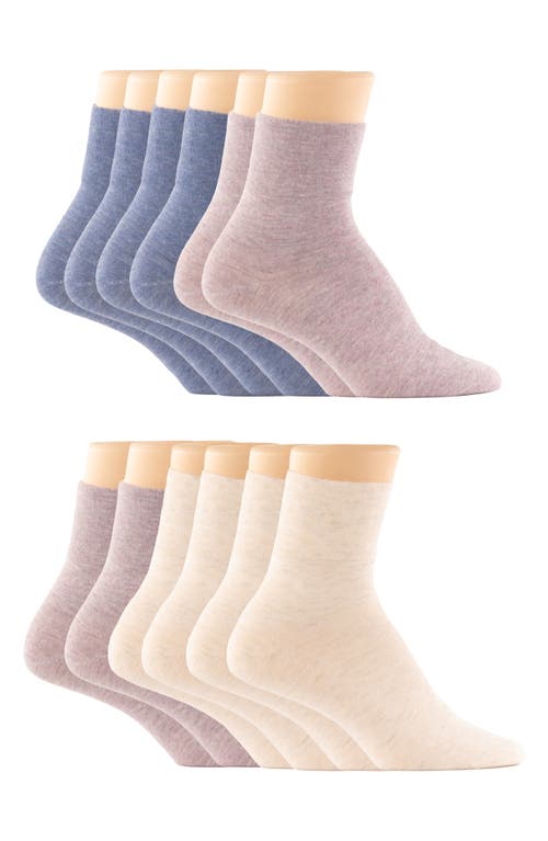 Felina Assorted 6-pack Ankle Socks In Dusk/lavender/sand