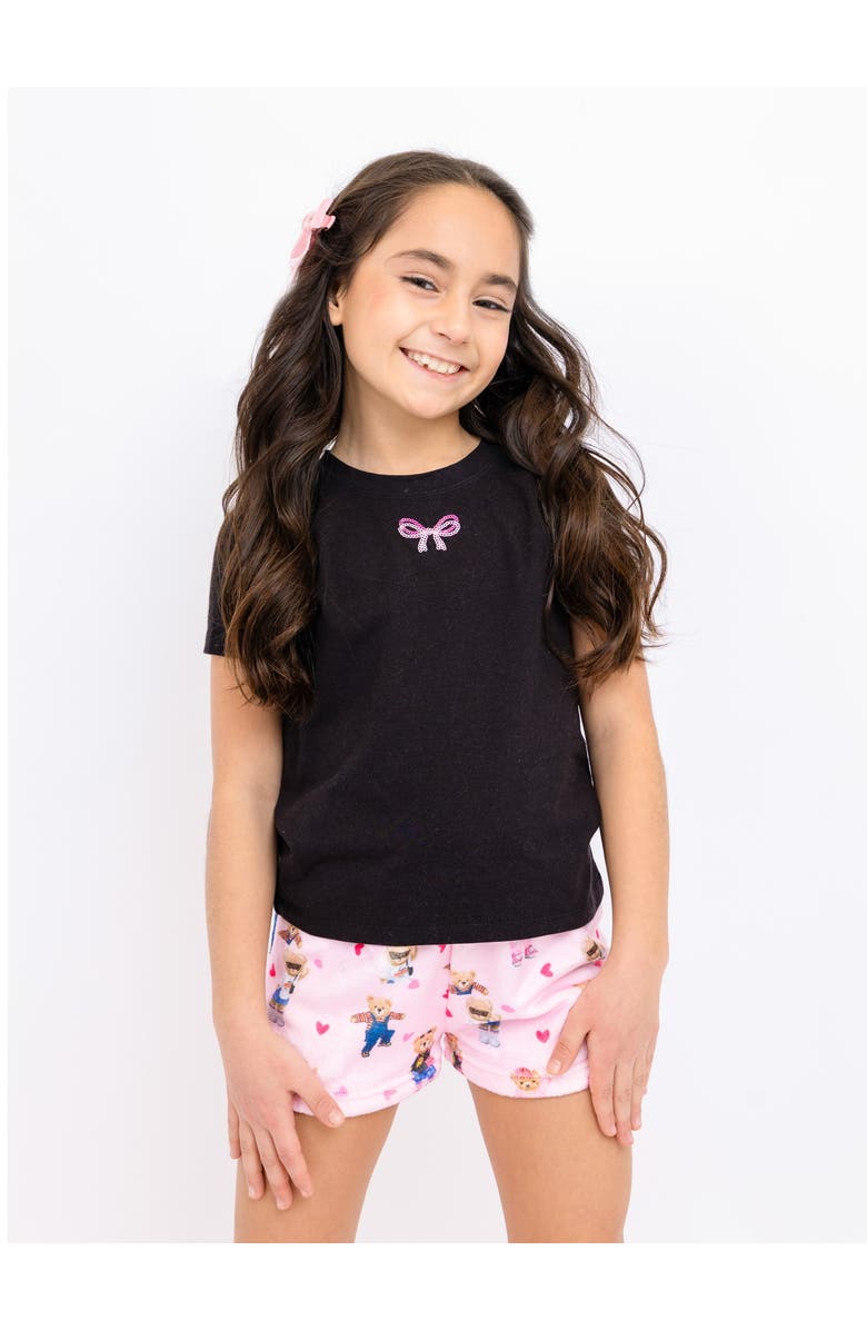 Preppy Goose Sequin Bow Short Sleeve T-shirt, Main, color, Black