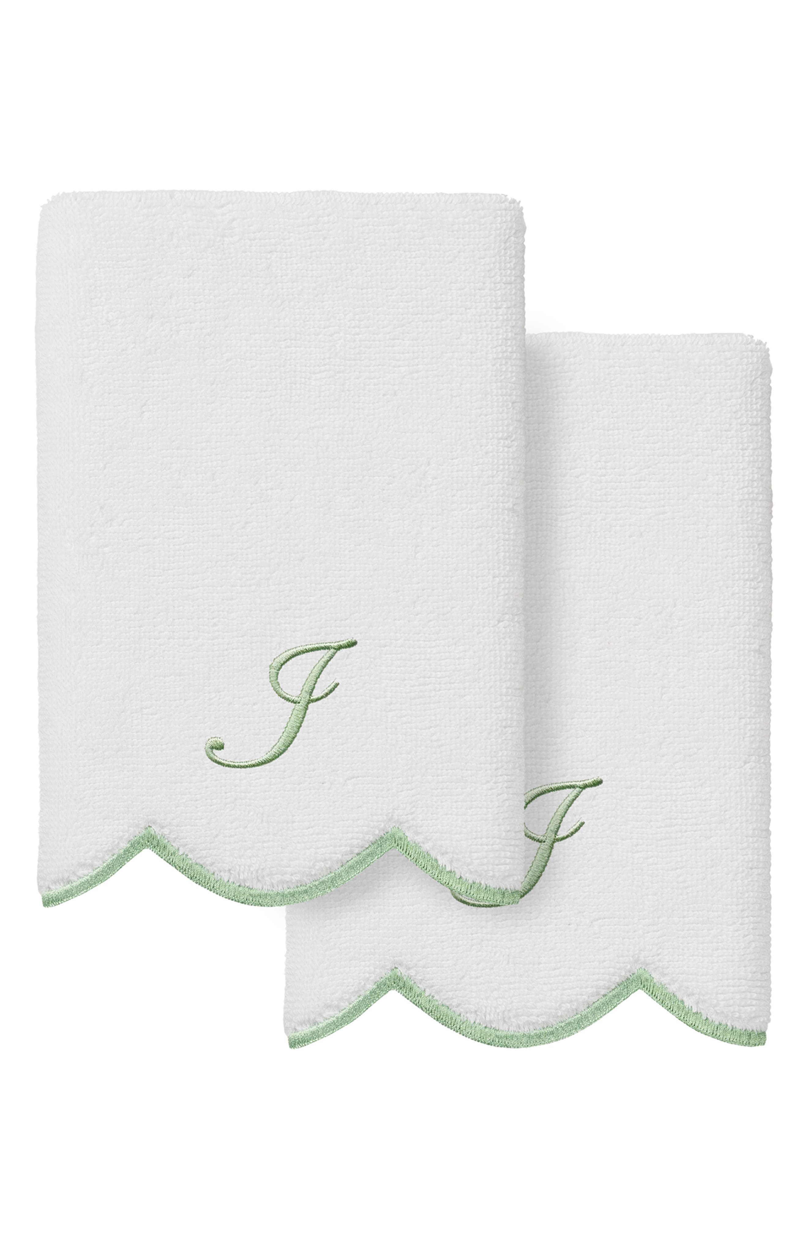 Adornia Scallop Personalized Monogram 2-Piece Washcloth Set