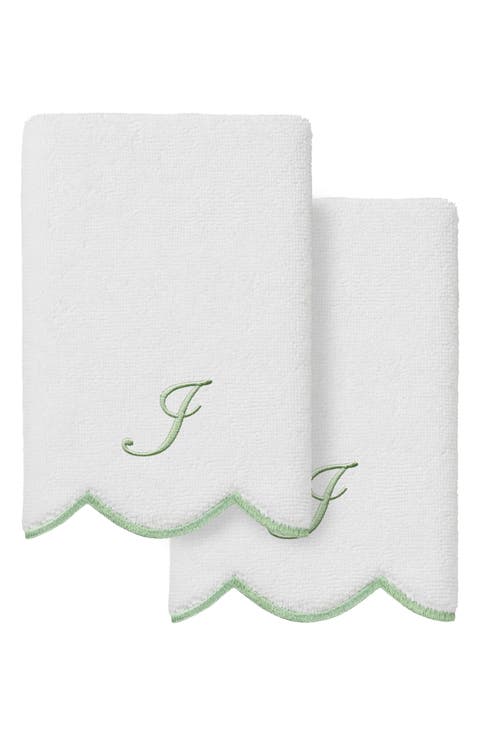 Adornia Scallop Personalized Monogram 2-Piece Washcloth Set