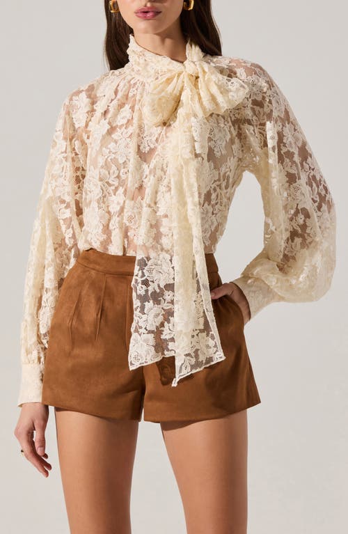 Astr The Label Cinthia Sheer Cotton Blend Lace Top In Neutral