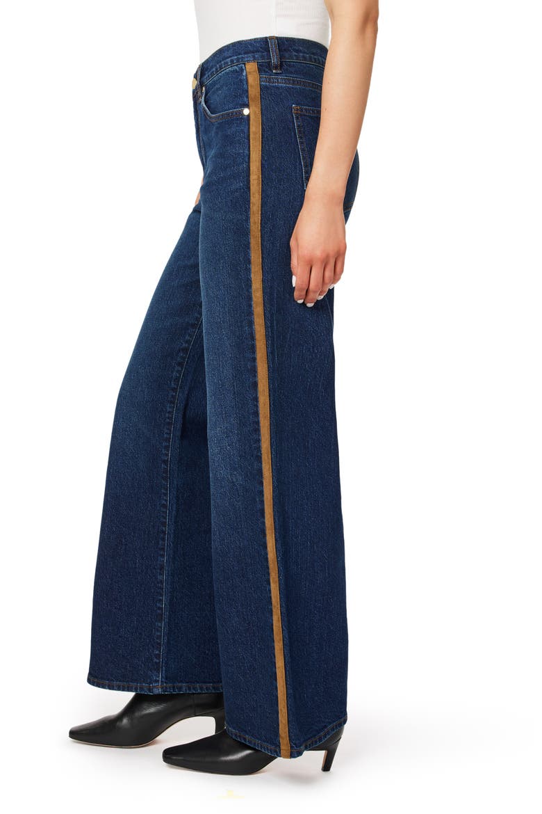 Hollis Suede Trim Wide Leg Jeans, Alternate, color, TIDAL