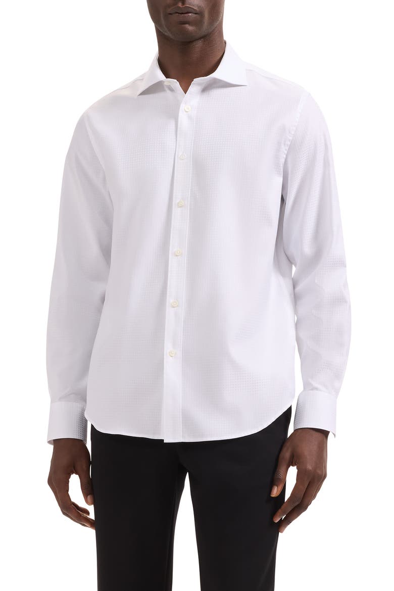Axel Check Jacquard Cotton Button-Up Shirt, Main, color, WHITE