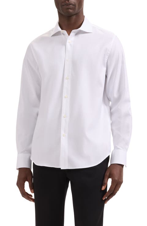 Axel Trim Fit Check Jacquard Cotton Button-Up Shirt