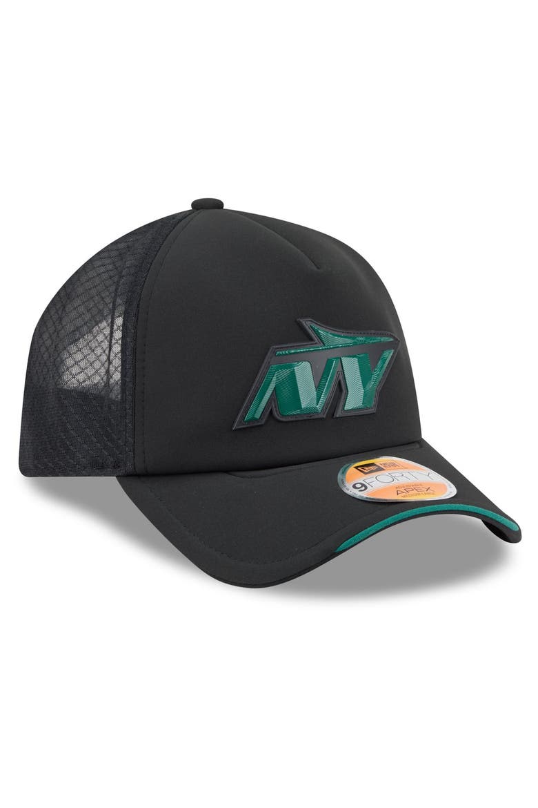 Men's New Era Black New York Jets 2026 Sideline Apex 9FORTY Adjustable Trucker Hat, Alternate, color, Black