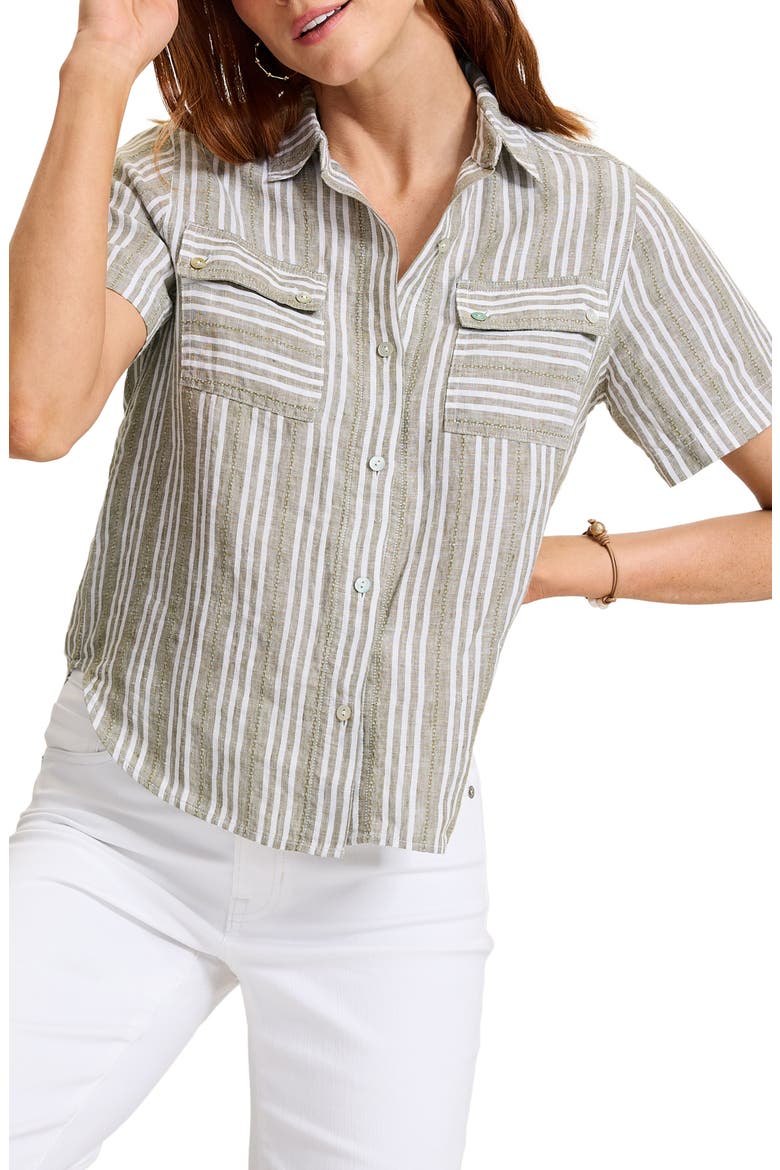 Beach Breeze Stripe Linen Button-Up Shirt, Alternate, color, SEA CLAY